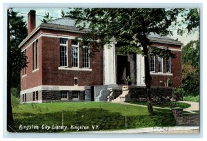 1909 Kingston City Library Scene Street Kingston New York NY Antique Postcard 