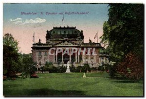 Old Postcard Wiesbaden K Theater began Schillerdenkmal