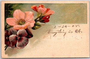 1908 Flower Bouquet Pansy Orange Petals Greetings Wishes Card Posted Postcard