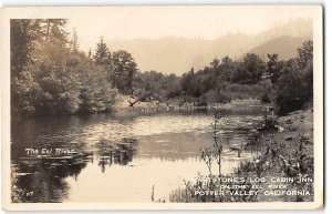 Potter Valley, CA RPPC EEL RIVER Hartstone's Log Cabin Inn Mendocino Co Postcard