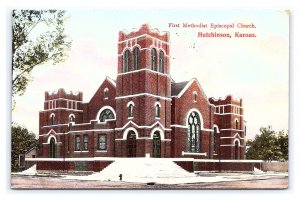 Postcard First Methodist Episcopal Church Hutchinson Kansas c1909 Postmark