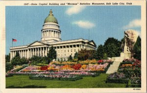 State Capitol Building Mormon Battalion Monument Salt City Utah Vintage Postcard 