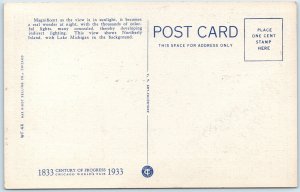 c1930s Chicago, IL Hall Science World Fair Linen Postcard Night Lake Light A92