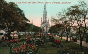 Vintage Postcard 1910's Scott Mont. & East Princes Street Gardens Edinburgh UK