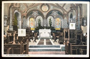 Vintage Postcard 1915 Alter, St. John's Episcopal Church, Hampton, Virginia