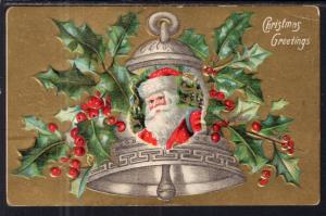 Christmas Greetings Santa Bell Holly