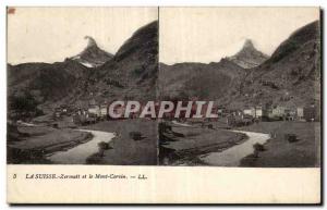 Stereoscopic Card - Switzerland - Zermatt and the Matterhorn - Old Postcard