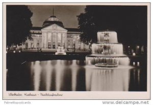 RP: Night View: Fountain, Nachtaufnahme, Kurhaus, Wiesbaden, Hesse, Germany