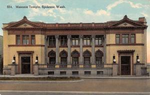 Spokane Washington Masonic Temple Street View Exterior Antique Postcard K14216