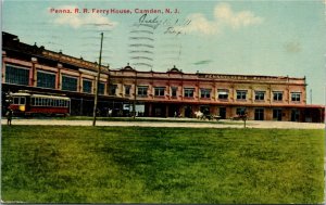 Postcard NJ Camden Penna Railroad Ferry House Streetcar Old Car Buggy 1911 M34