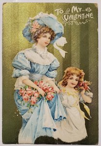 Valentine Greeting Pretty Woman With Child Postcard H29