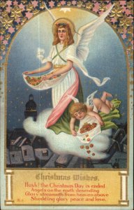 Christmas - Angel & Cherub Over Town Series 47 c1910 Embossed Postcard