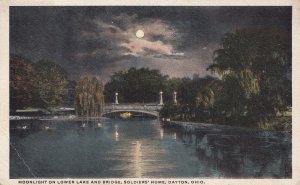 DAYTON, Ohio, PU-1911; Moonlight On Lower Lake And Bridge, Soldiers' Home