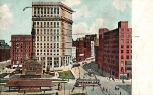 Vintage Postcard 1900's View of Buildings Public Works & Highway Road Buses