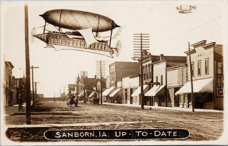 Sanborn IA Iowa Street Scene City Bakery Blimp c1912 Real Photo Postcard E53