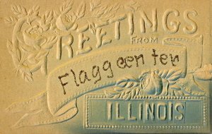 GREETINGS FROM FLAGG CENTER ILLINOIS*EMBOSSED ANTIQUE POSTCARD W/GLITTER*UNUSED