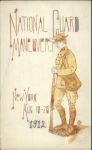 National Guard Maneuvers New York 1912 Soldier Hand Colored Postcard