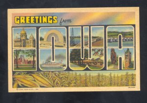 GREETINGS FROM IOWA VINTAGE LARGE LETTER LINEN POSTCARD
