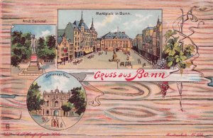 Gruss Aus Bonn Denkmal Marketplatz Germany Rare Old Postcard