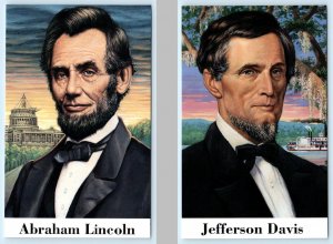 2 Postcards CIVIL WAR President ABRAHAM LINCOLN & Confederate JEFFERSON DAVIS