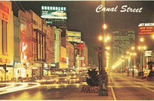 Postcard Canal Street at Night New Orleans Louisiana