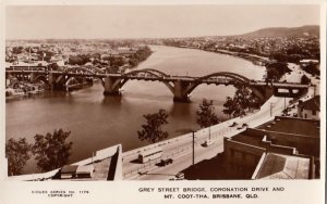 Postcard RPPC Grey Street Bridge Coronation Drive Mt Coot-Tha Brisbane Australia