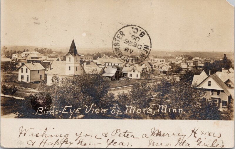 Mora MN Minnesota Birdseye Church c1906 RPPC Postcard G92 as is