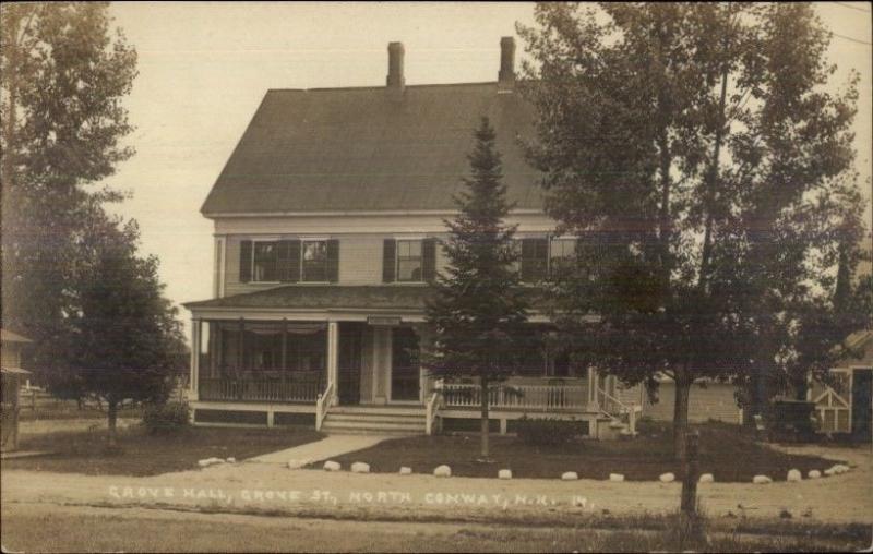 North Conway NH Grove St. Grove Hall c1910 Real Photo Postcard