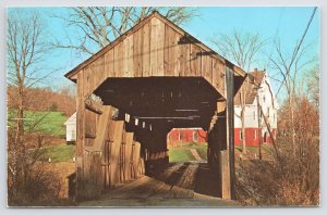 Conway Massachusetts~Conway Covered Bridge~South River~1960s Postcard