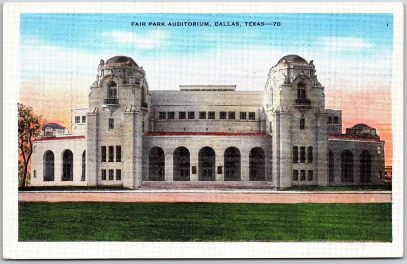 Fair Park Auditorium Dallas Texas TX Front Building And Grounds Postcard