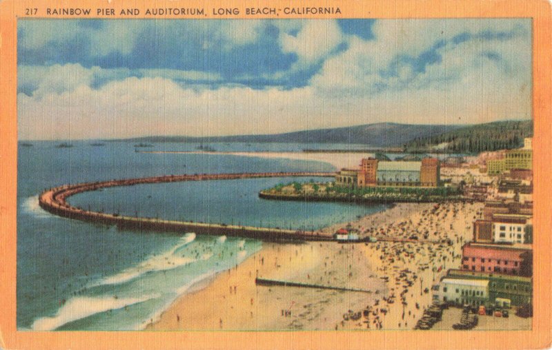 Postcard Rainbow Pier Auditorium Long Beach California