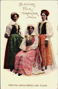 Sweden Traditional Dress Bleking Folk Drakter Vintage Postcard C111