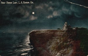 Vintage Postcard Point Firman Moonlight Scene Harbor Los Angeles California CA