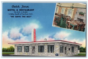 c1940's Dutch Farm Motel & Restaurant Sanford North Carolina NC Vintage Postcard