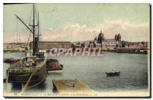 Postcard Old Marseille Bassin de la Joliette and the Cathedral