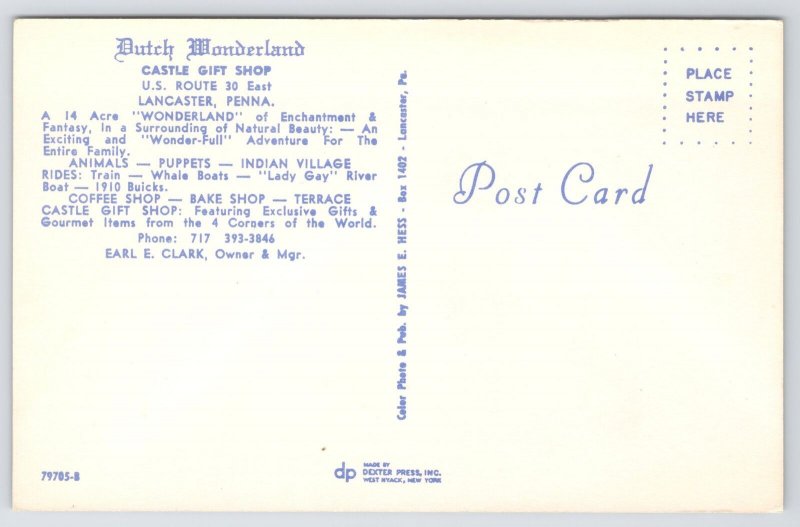 Lancaster PA~Dutch Wonderland Castle Gift Shop At Night~Vintage Postcard