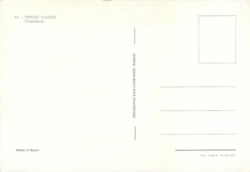 Postcard Tipico Vasco Chistularis folk costumes