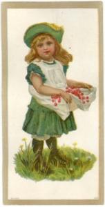 Vintage Greeting Card, GIRL, GREEN DRESS, CHERRIES