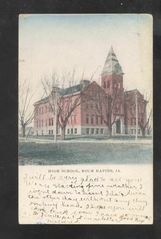 ROCK RAPIDS IOWA HIGH SCHOOL BUILDING VINTAGE POSTCARD 1908