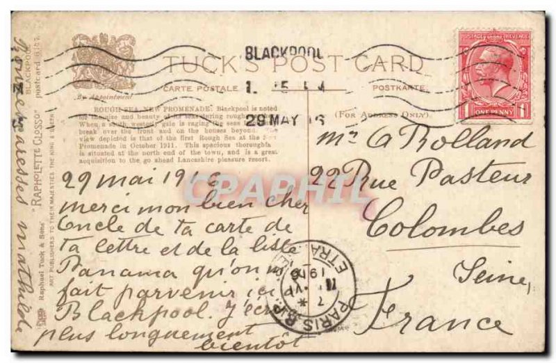 Britain Rough Sea Postcard Old New Blackpool promenade