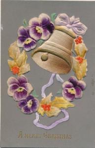 Merry Christmas Greetings - Bell and Flower Wreath - High Relief - DB