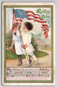 Rally Day Patriotic Children American Flag Postcard G26