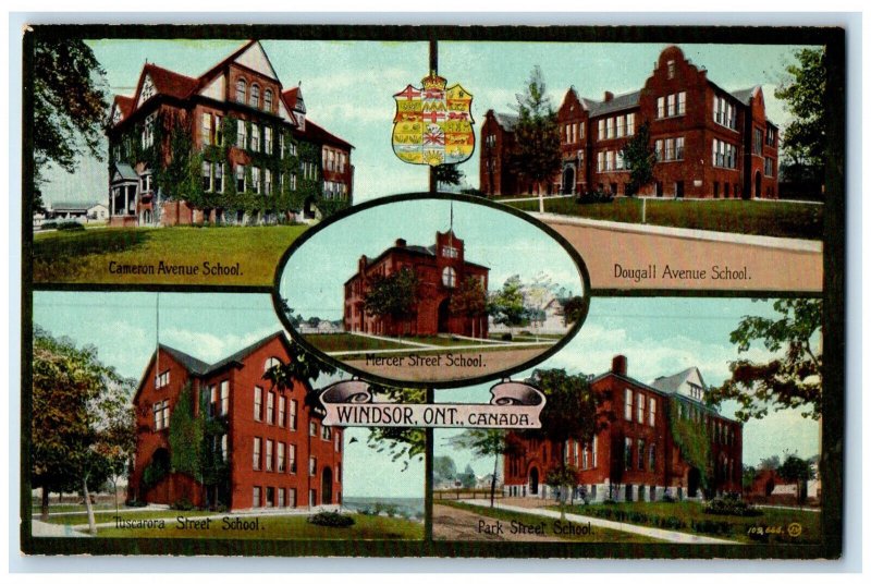c1910 Windsor Ontario Canada Multiview of Schools Antique Unposted Postcard
