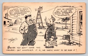 Vintage National Union Radio Tubes Advertising Postcard Comic Farm Windmill