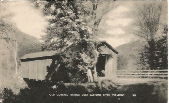 Vintage Black and White Photograph Old Covered Bridge over Saxtons River Vermont