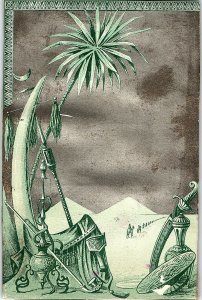 1870's Ornate Border Oasis Sword Vase Palms Staff Victorian Trade Card P130