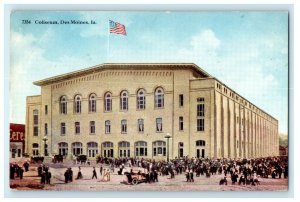 c1910's View Of Coliseum Building Car People Des Moines Iowa IA Antique Postcard
