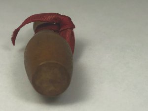 Vintage Miniature Wooden Bowling PIn 2 Dark Wood with Decorative Ribbon