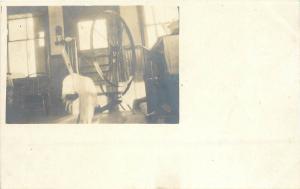 c1910 RPPC Postcard; Early American Spinning Wheel, Unknown US Location