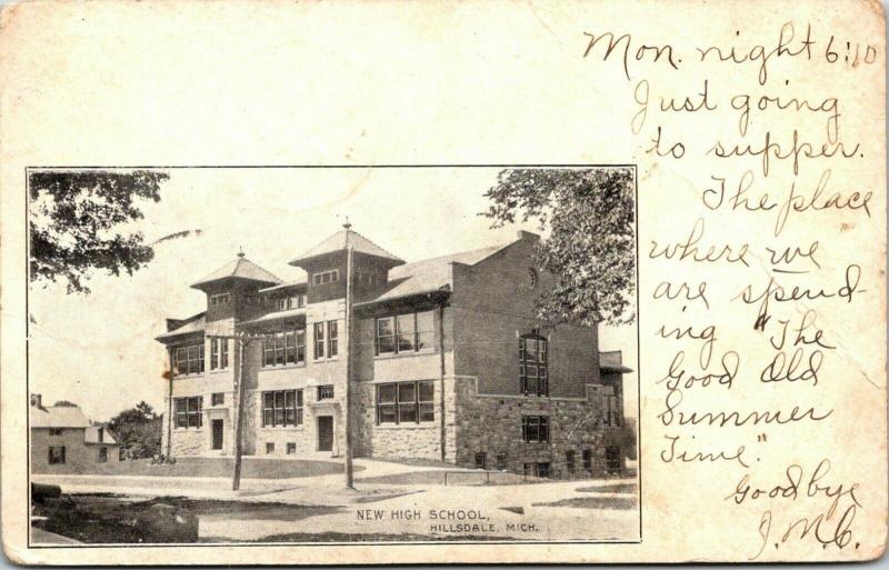 Hillsdale Michigan~New High School~Where We Are Spending Summer~1906 B&W PC 